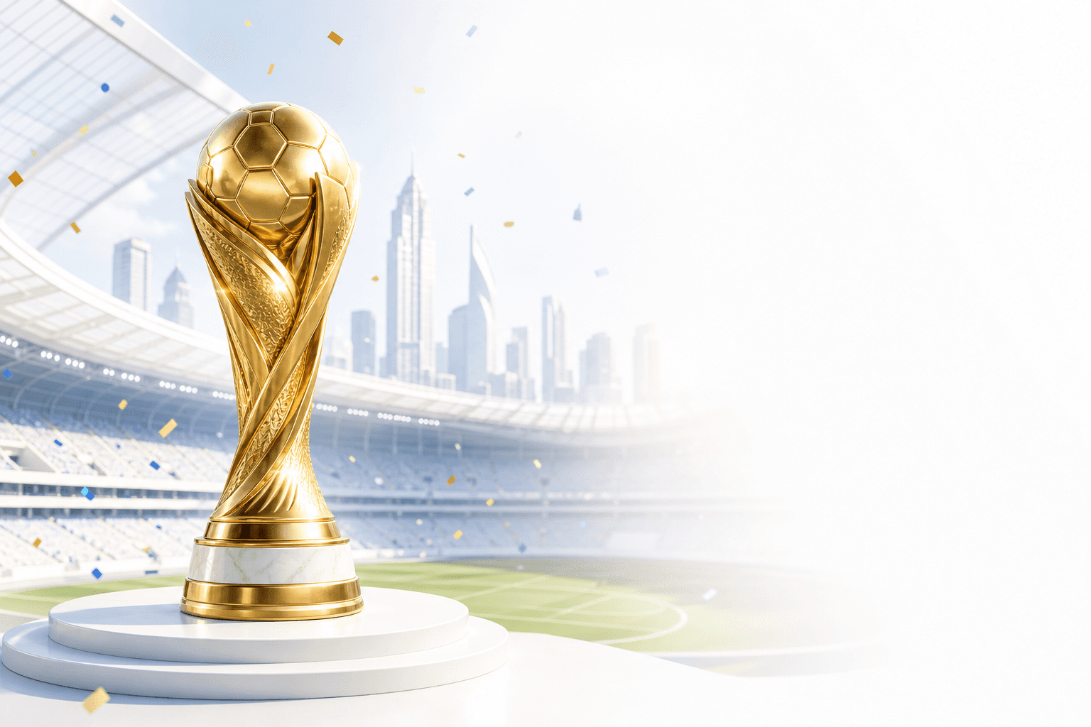 World Cup trophy in a bright stadium